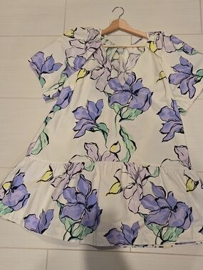 a new day White Floral Dress with Lavender and Mint Blooms